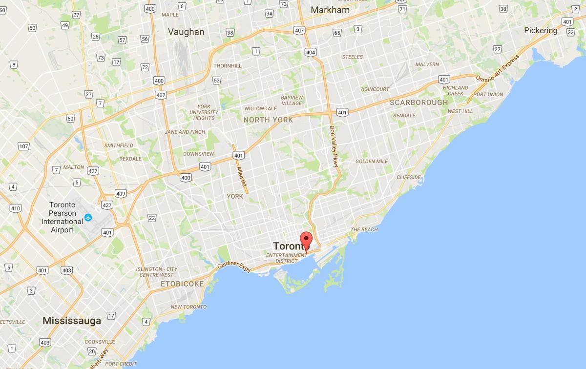 Kaart van die Ooste Bayfront distrik Toronto