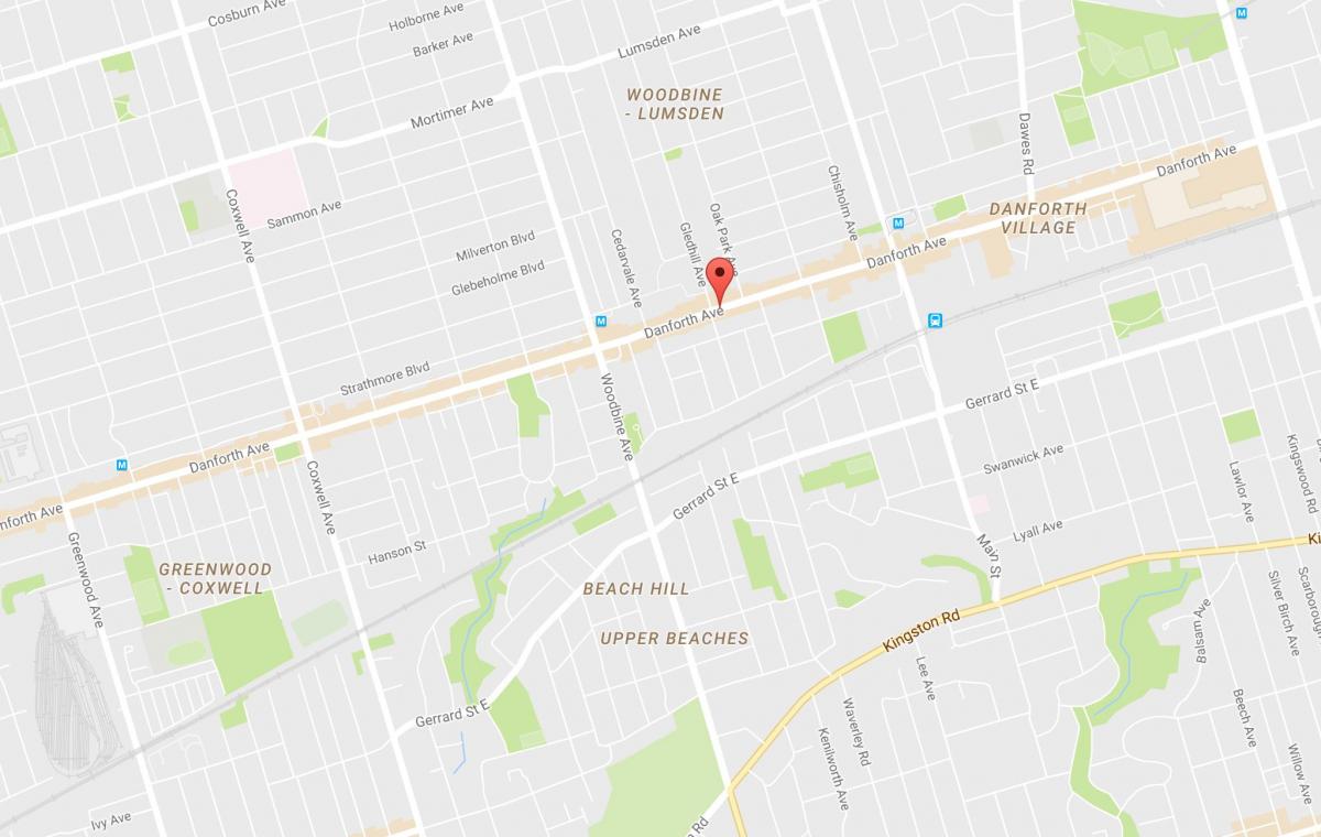 Kaart van Oos-Danforth omgewing Toronto