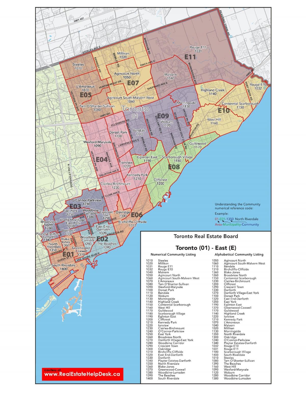 Kaart van oos-Toronto