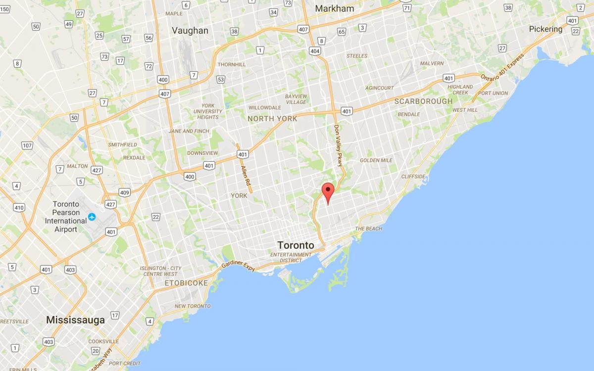 Kaart van die Pape Dorp distrik Toronto