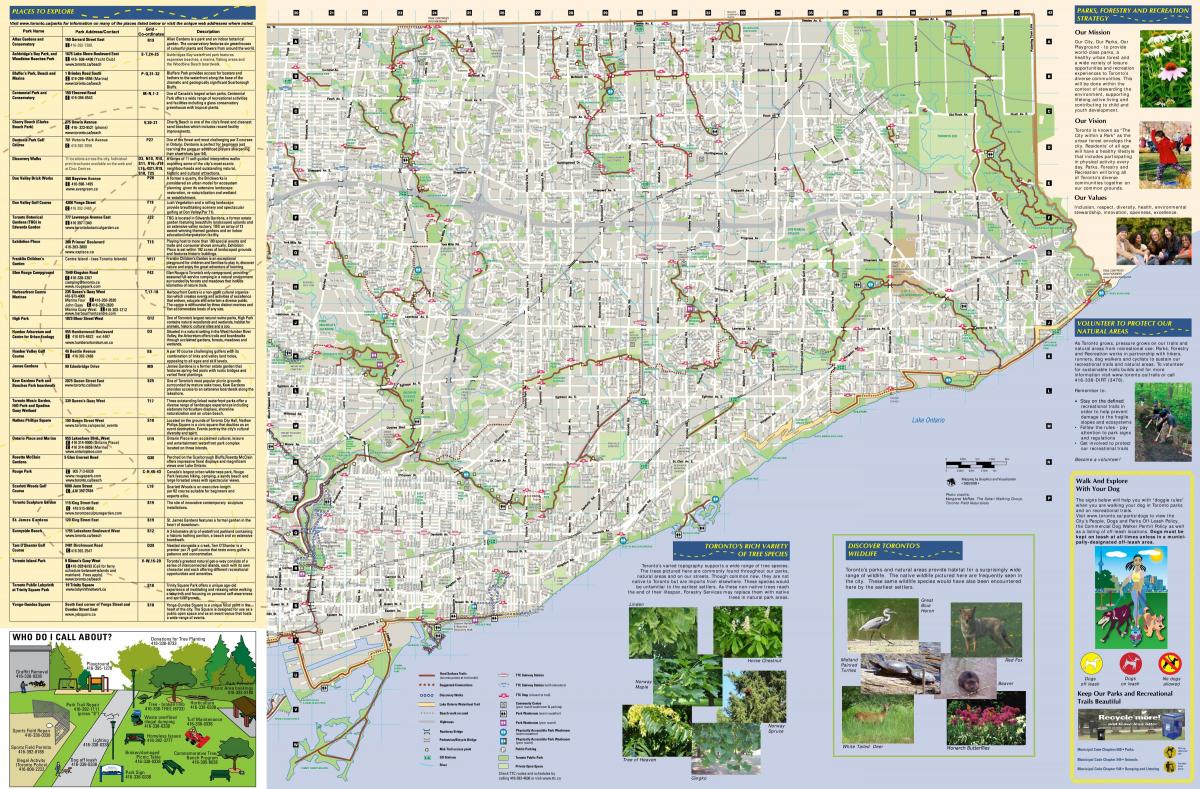 Kaart van parke en staproetes Oos-Toronto