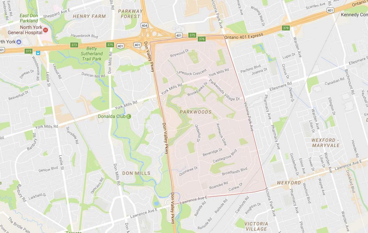 Kaart van Parkwoods omgewing Toronto
