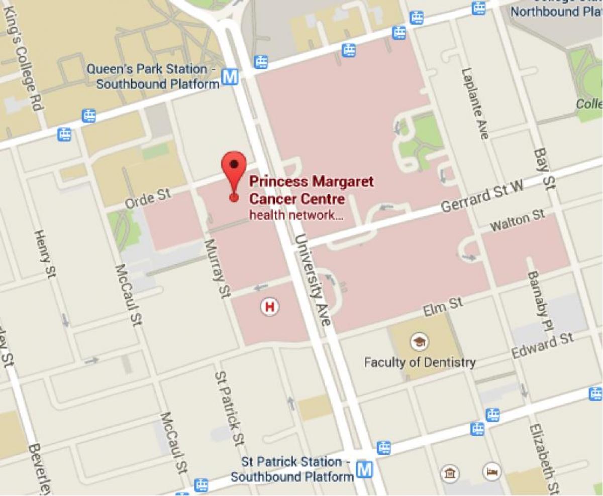 Kaart van die Prinses Margaret Kanker Sentrum Toronto