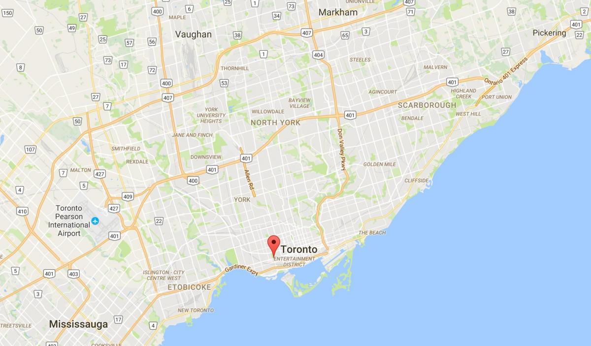 Kaart van Queen Street Wes distrik Toronto
