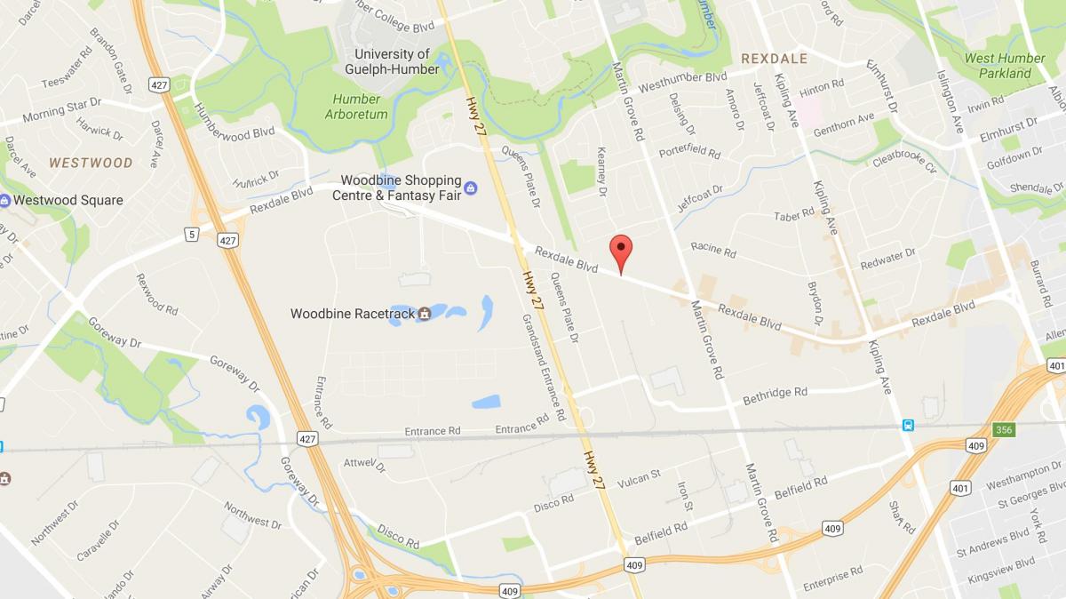 Kaart van Rexdale boulevard Toronto