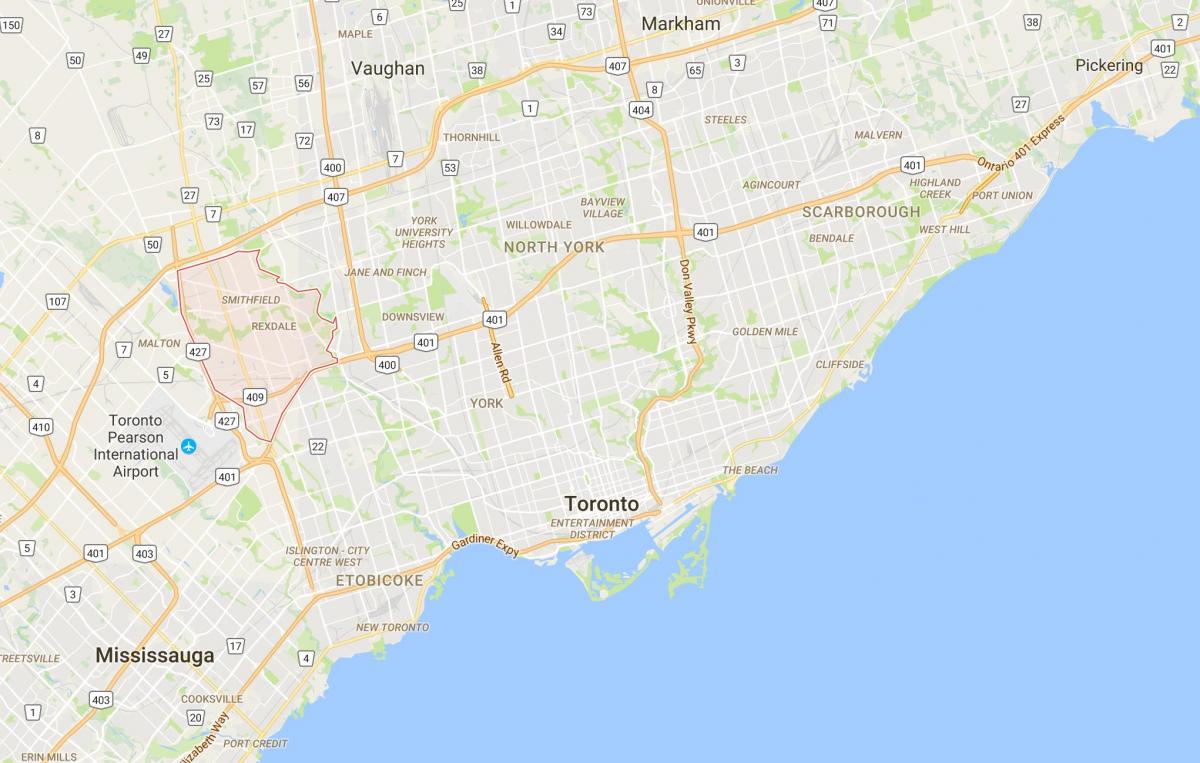 Kaart van Rexdale distrik Toronto