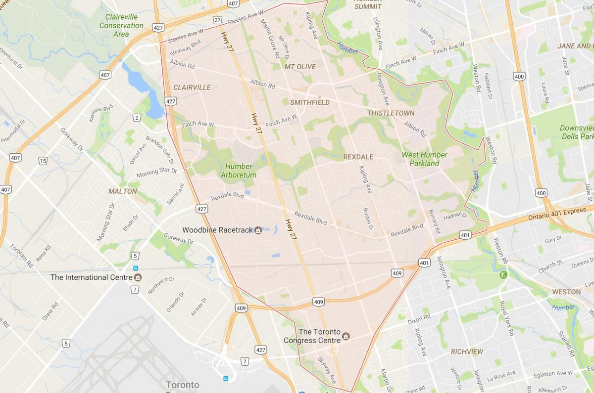 Kaart van Rexdale omgewing Toronto