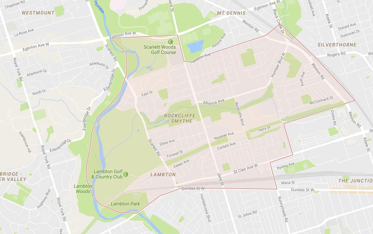 Kaart van Rockcliffe–Smythe omgewing Toronto