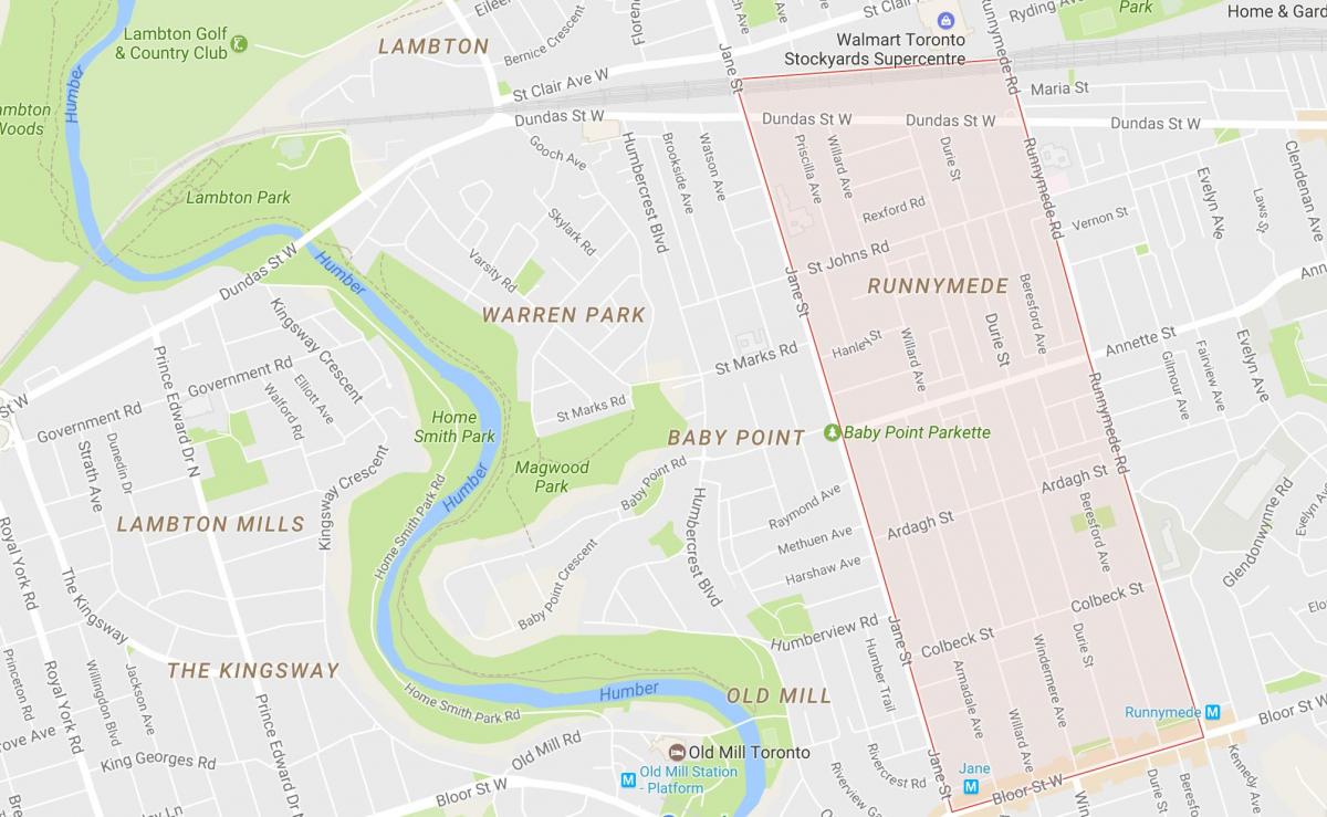 Kaart van Runnymede omgewing Toronto