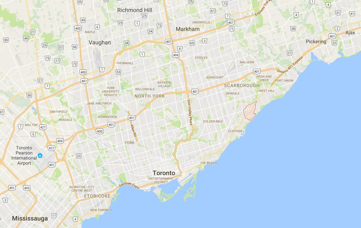 Kaart van Scarborough Dorp distrik Toronto