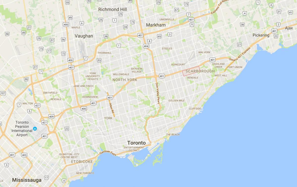 Kaart van Scarborough Stad Sentrum distrik Toronto