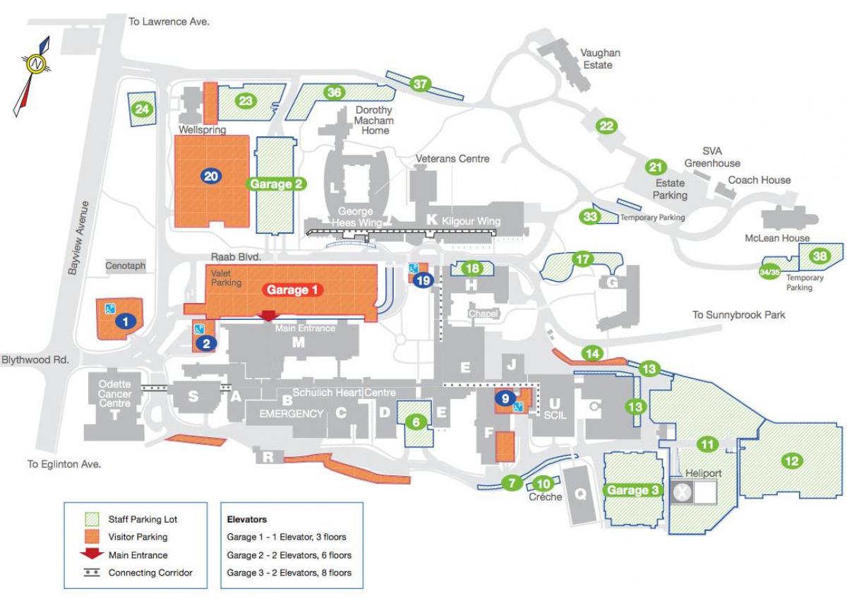 Kaart van Sunnybrook Hospitaal