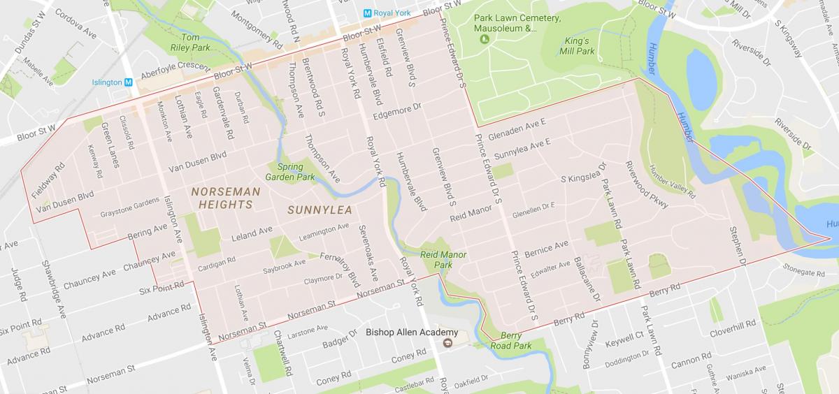 Kaart van Sunnylea omgewing omgewing Toronto