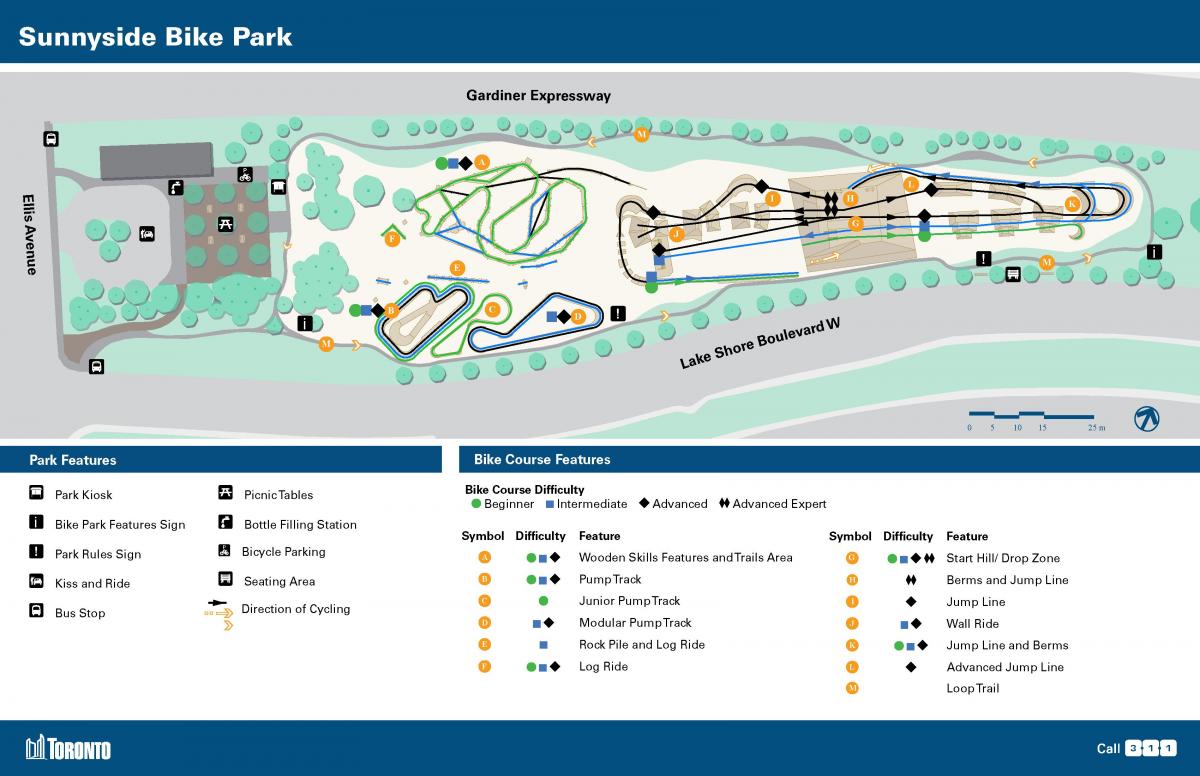 Kaart van Sunnyside Fiets Park Toronto