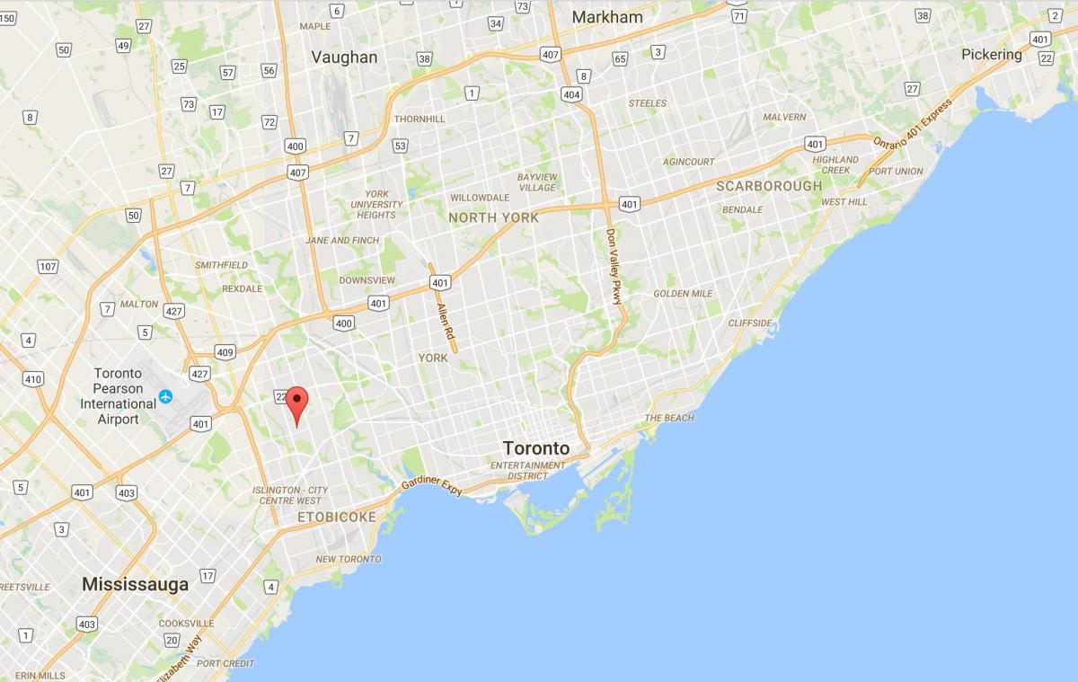 Kaart van Thorncrest Dorp distrik Toronto