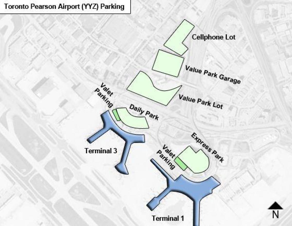 Kaart van Toronto lughawe Pearson parkering