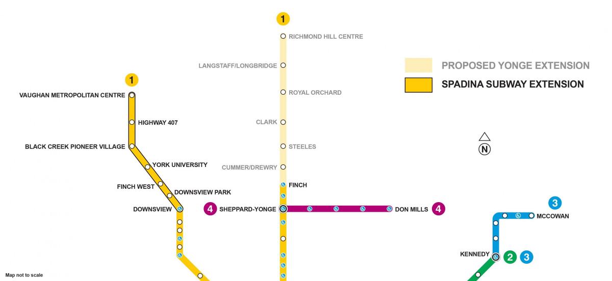 Kaart van Toronto metro uitbreiding