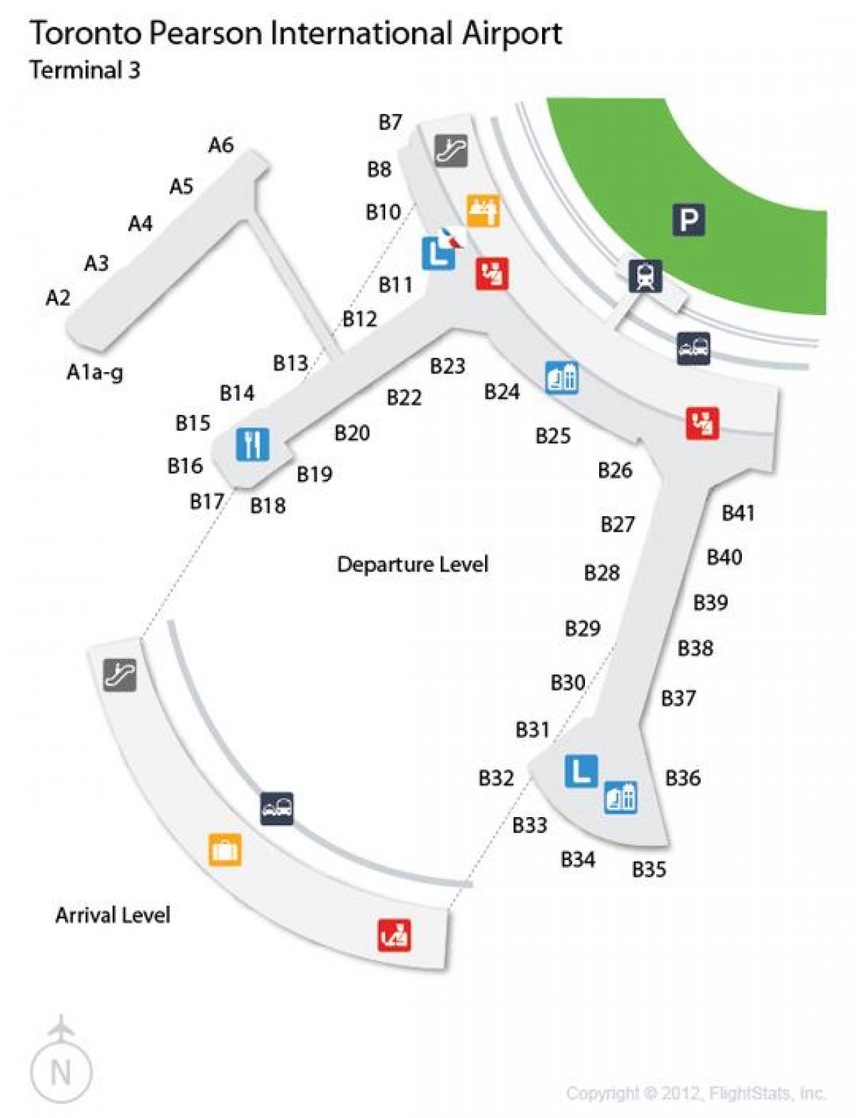 Kaart van Toronto Pearson Internasionale lughawe terminale 3
