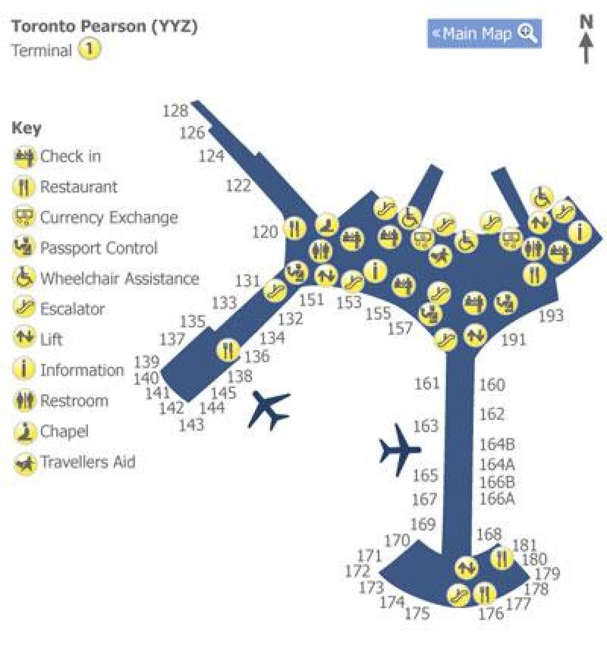 Kaart van Toronto Pearson lughawe se terminaal 1