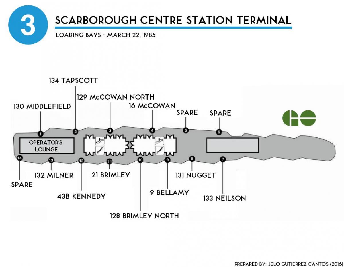 Kaart van Toronto Scarborough sentrum stasie terminale