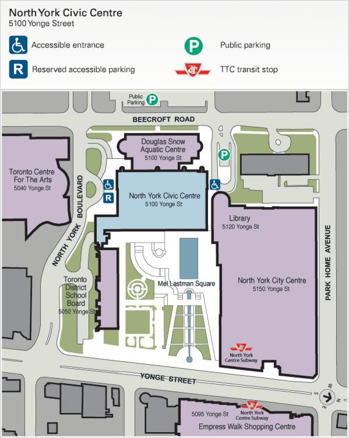 Kaart van Toronto Sentrum vir die Kunste parkering