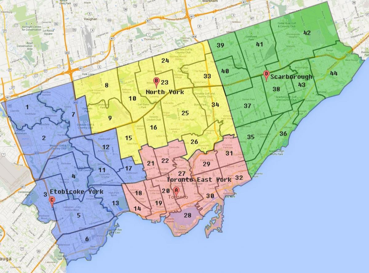 Kaart van Toronto Stad Grens