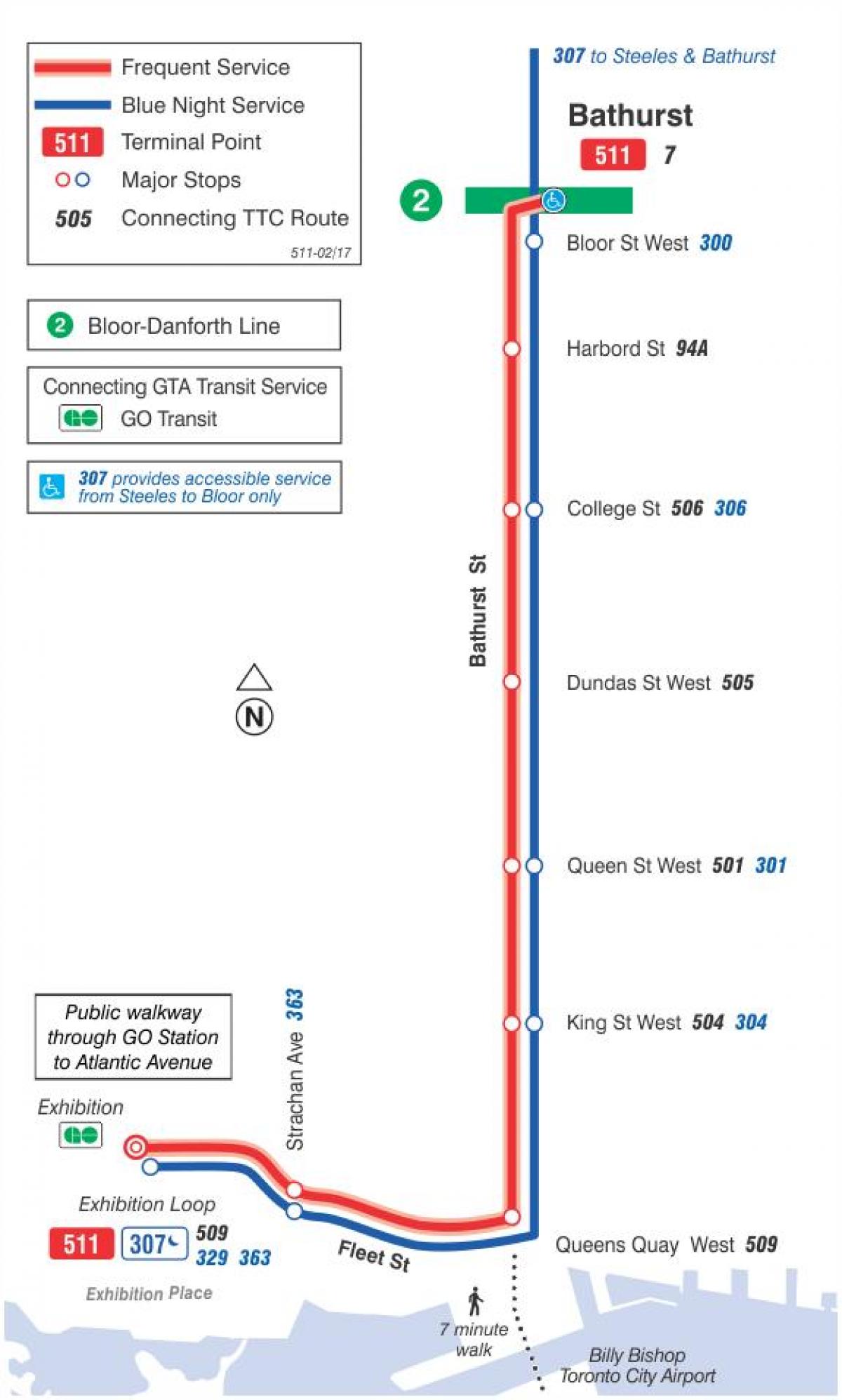 Kaart van die tram lyn 511 Bathurst