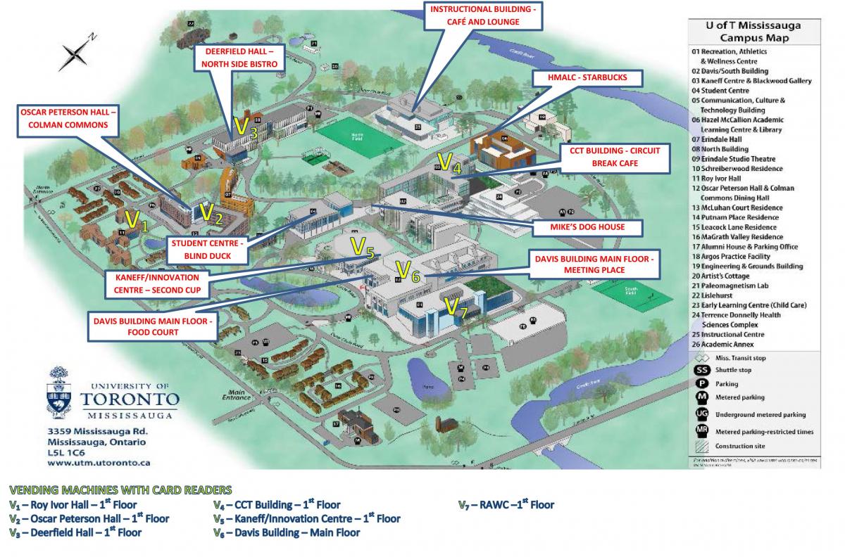 Kaart van die universiteit van Toronto, Mississauga kampus voedsel-dienste