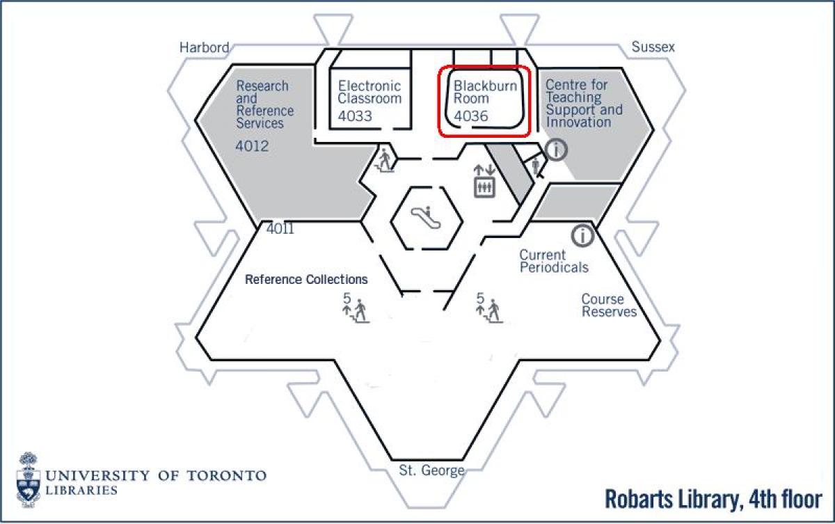Kaart van die universiteit van Toronto Robarts biblioteek blackburn kamer