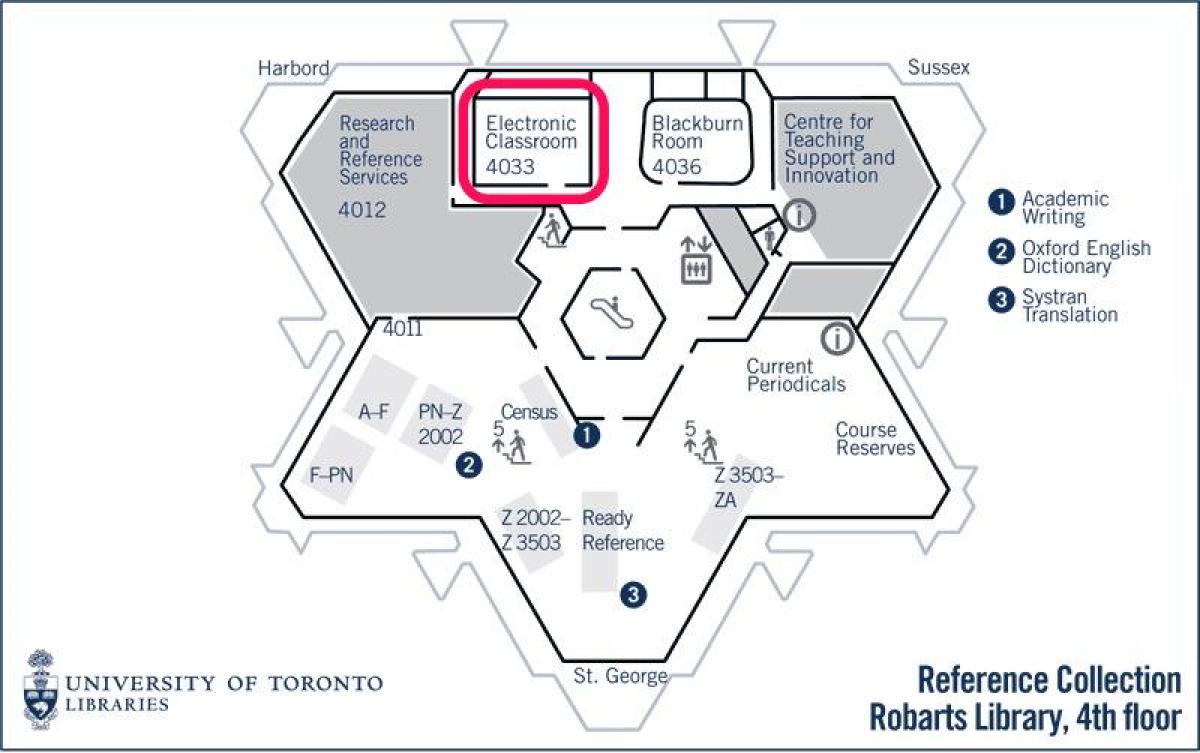 Kaart van die universiteit van Toronto Robarts biblioteek elektroniese klaskamer