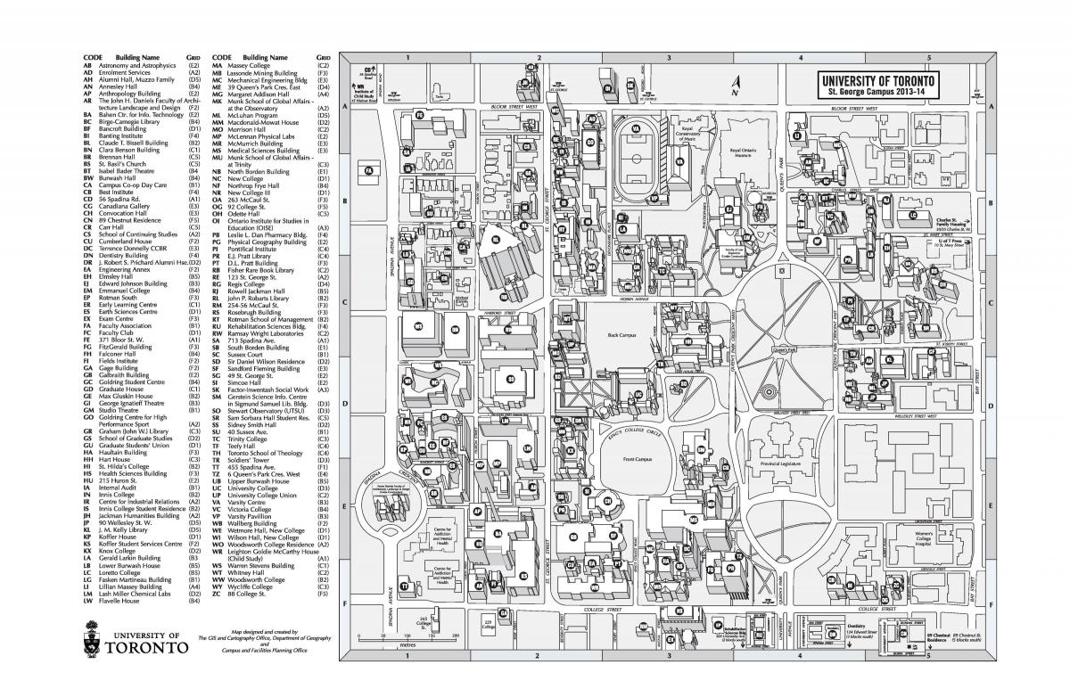Kaart van die universiteit van Toronto St Georges-kampus