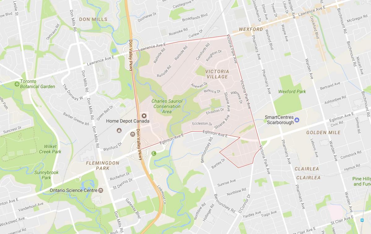 Kaart van Victoria Dorp omgewing Toronto