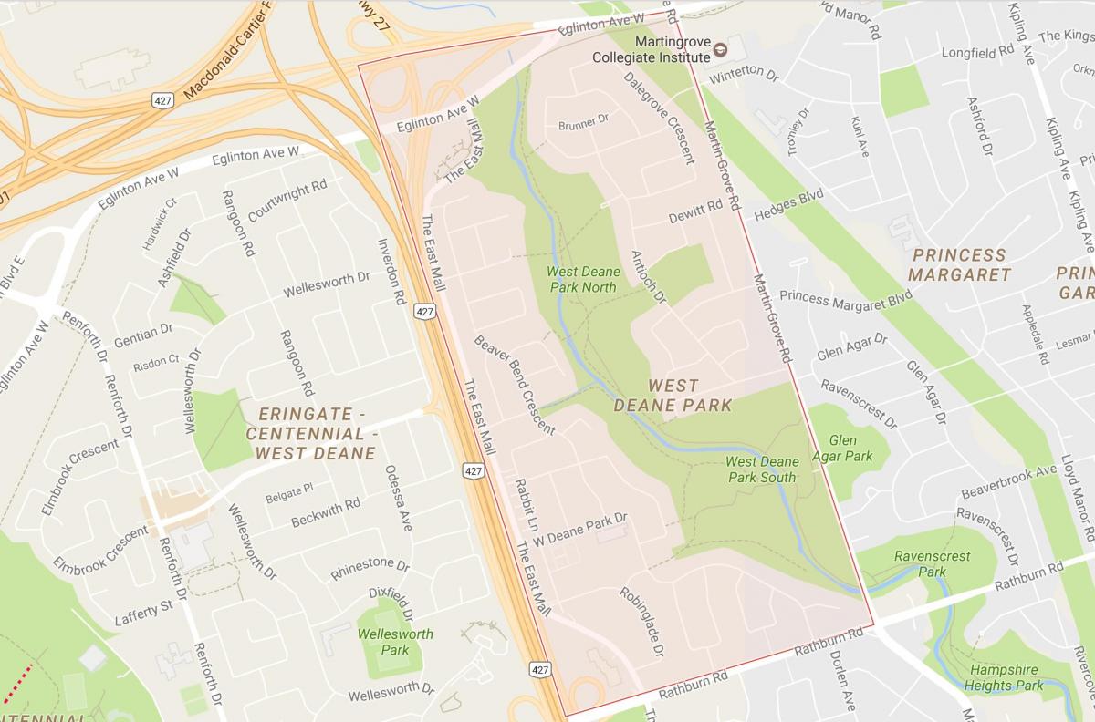 Kaart van die Wes-Deane Park omgewing Toronto