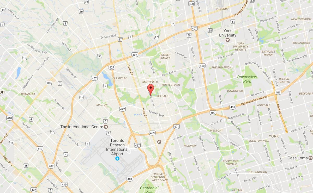 Kaart van die Wes-Humber-Clairville omgewing Toronto