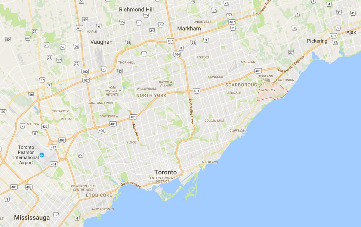 Kaart van die Wes-Hill distrik Toronto
