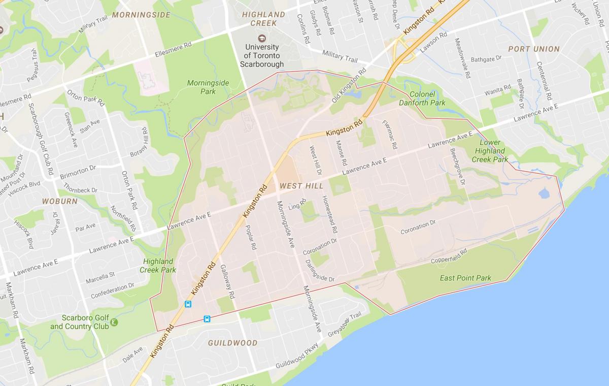 Kaart van die Wes-Hill omgewing Toronto