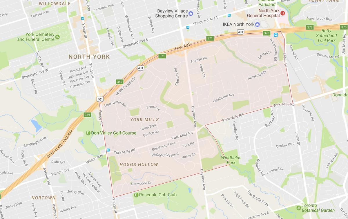Kaart van York Mills omgewing Toronto