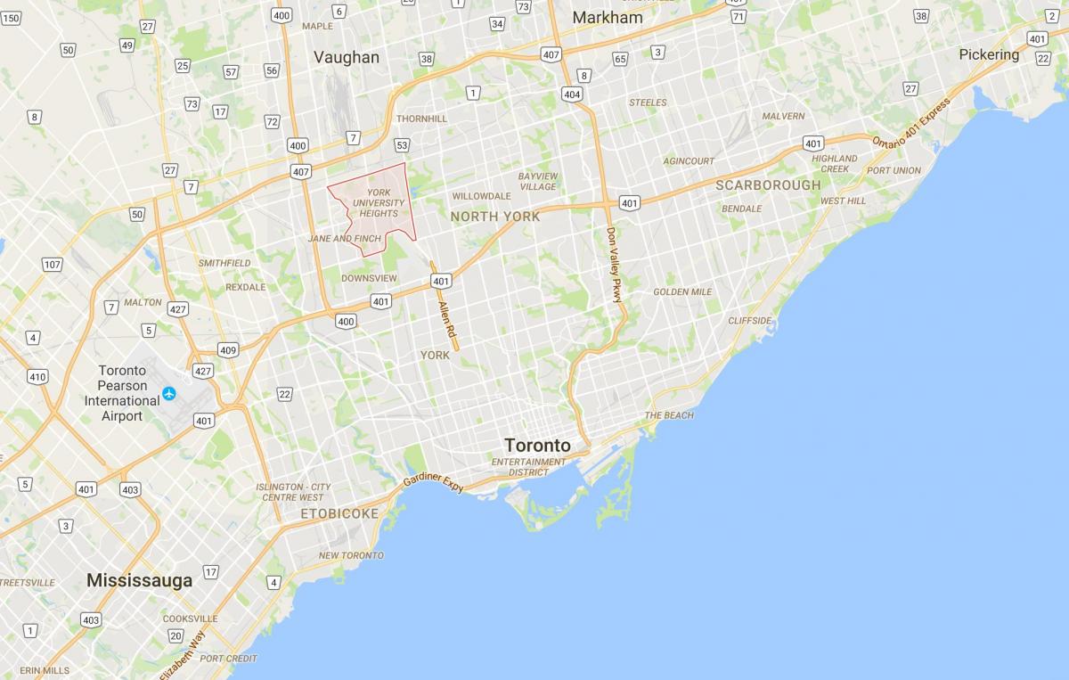 Kaart van die York Universiteit Hoogtes distrik Toronto
