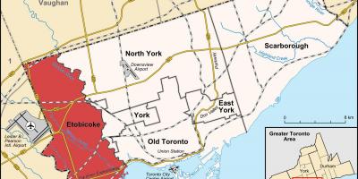 Kaart van Etobicoke distrik Toronto