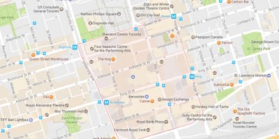 Kaart van die Finansiële Distrik omgewing Toronto