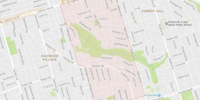 Kaart van die Humewood–Cedarvale omgewing Toronto