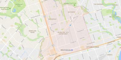 Kaart van Islington-Sentrum Wes omgewing Toronto