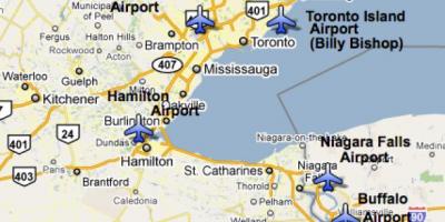 Kaart van Lughawens naby Toronto