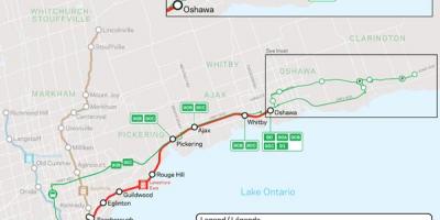 Kaart van die lyn Lakeshore Ooste Gaan Vervoer