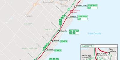 Kaart van die lyn Lakeshore Weste Gaan Vervoer