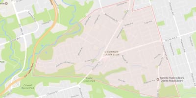 Kaart van die o'connor–Parkview woonbuurt Toronto