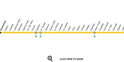 Kaart van Toronto metro lyn 1 Yonge-Universiteit