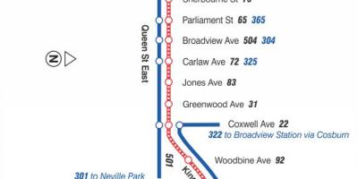 Kaart van die tram lyn 502 Downtowner