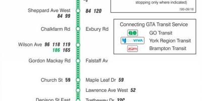 Kaart van TTC 195 Jane Vuurpyl bus roete Toronto