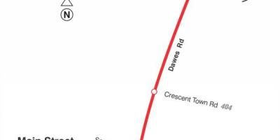 Kaart van TTC 23 Dawes bus roete Toronto